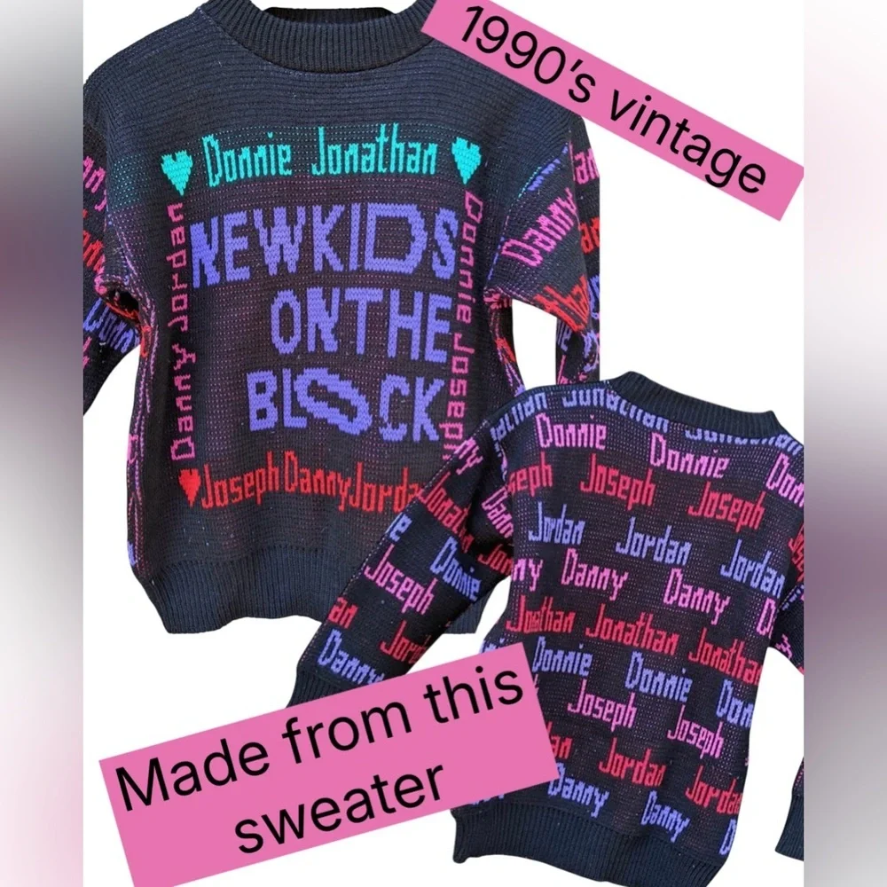NEW KIDS ON THE BLOCK Black Knit Shoulder Bag- Handmade